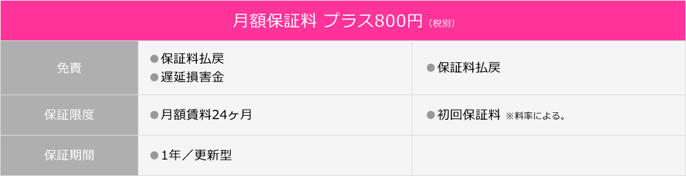 月額保障料 プラス800円（税別）